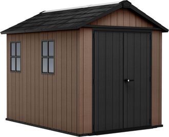 Keter Newton + 759/975 - Caseta De Jard&iacute;n 287x246x230 Cm Con 2 Puertas Para Almacenamiento De Herramientas, Acabado Efecto Madera Evotech+ En Resina Marr&oacute;n 