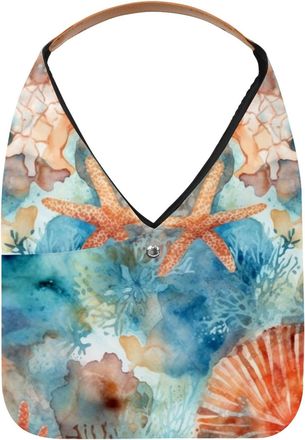 Generic Watercolor Starfish Reusable Lightweight Grocery Bags - Foldable Into Compact Pouch, Washable & Sturdy, Multipurpose for Shopping and Travel