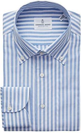 Emanuel Berg Sartorial Stripe Cotton & Linen Dress Shirt in Light Pastel Blue at Nordstrom Rack, Size X-Large