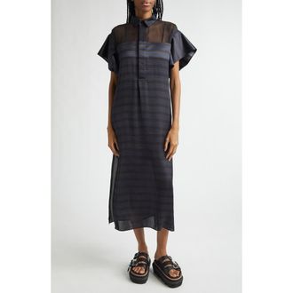 sacai Horizontal Stripe Dress in Black/Navy at Nordstrom, Size 3