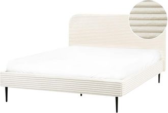 Beliani Cama Con Somier Tapizado De Pana 160 X 200 Cm Blanco Crema Flayat