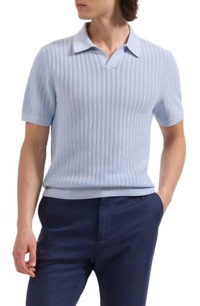 Bugatchi Pointelle Stitch Cotton & Silk Polo Sweater in Ice at Nordstrom, Size X-Large