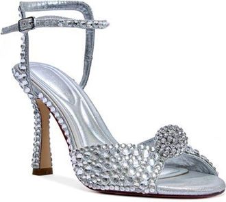 Azalea Wang Odilie Crystal Studded Ankle Strap Sandal in Silver at Nordstrom, Size 7.5