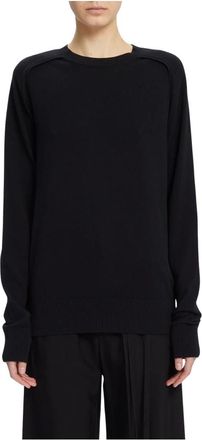 Ann Demeulemeester Zwarte Crew Neck Sweater met Armgatdetail - Dames - Ronde hals truien - Zwart - S - Truien & Vesten