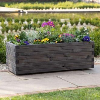 PRIMROSE Raised Wooden Pine Flower Bed Trough Planter Treated Timber Grey 140cm