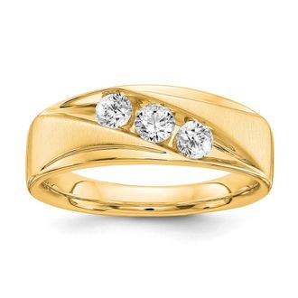 Diamond2Deal 14k Gold Lab Grown Diamond 3-Stone Band Ring 0.6Ct Clarity- VS Color- G-H
