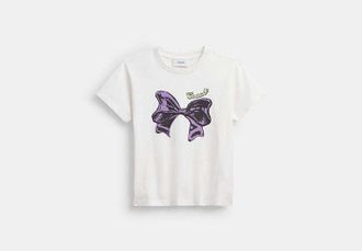 Coach Womens Bow T-Shirt in White, Size X-Small | Organic Cotton