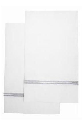 Melange Home Set of 2 Stripe Embroidered Linen Pillowcases in Grey at Nordstrom Rack, Size Standard