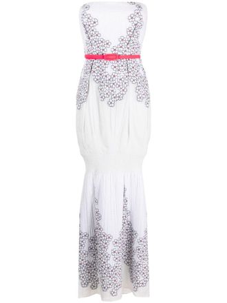 Gemy Maalouf floral appliqué off-shoulder maxi dress - White