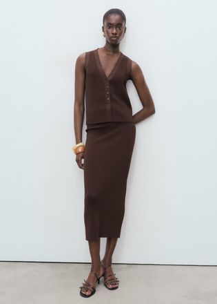 Mango Gilet maglia sottile cioccolato - Donna - S - MANGO