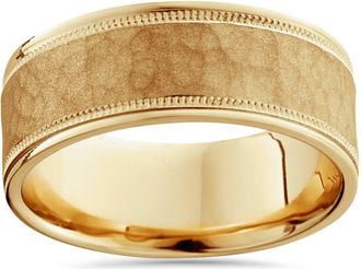 Pompeii3 8mm Hammered Mens Wedding Band 14K Yellow Gold Size Selectable