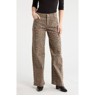 Democracy Leopard Print Wide Leg Jeans in Brown/Black Multi at Nordstrom Rack, Size 14