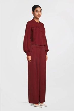 Moss Copenhagen wide leg regular waist broek donkerrood