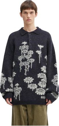 032c Melting Daisies Sweater - Heren - Ronde hals truien - Blauw - L - Katoen - Truien & Vesten