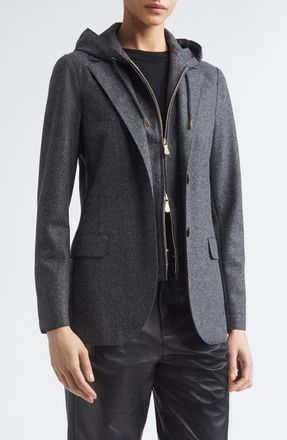 Eleventy Wool Blend Flannel Blazer with Removable Hooded Bib in Carbon at Nordstrom, Size 48
