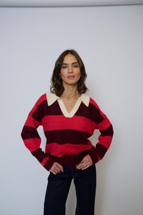 Central Park West Marley Striped Rugby Sweater in Red Multi at Nordstrom, Size X-Small