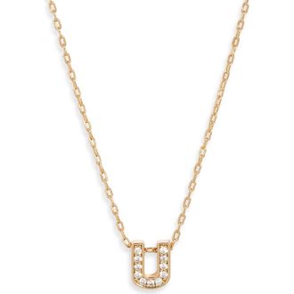 Nordstrom Pav&eacute; Cubic Zirconia Initial Necklace in U- Clear- Gold at Nordstrom