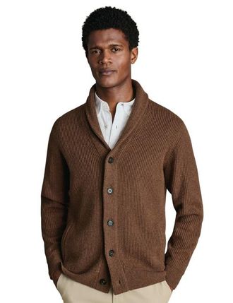 CHARLES TYRWHITT Merino Button Through Funnel Neck Cardigan in Toffee at Nordstrom, Size X-Large