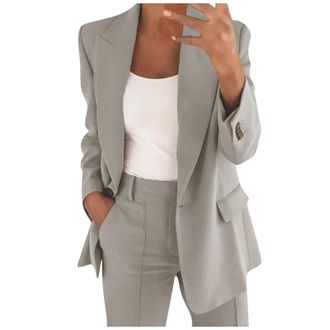 Generic FNKDOR Womens Blazer Suit Open Front Cardigan 3/4 Ruched Sleeve Womens Suits Blazers Casual Work Office Blazer Jacket for Ladies UK Casual Blazer(Grey