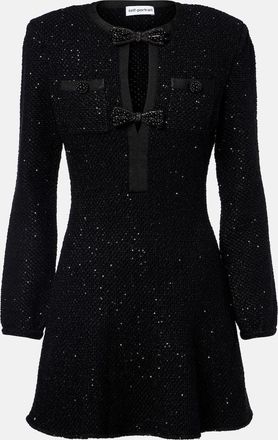 Self Portrait Abito corto in maglia di paillettes con fiocco
