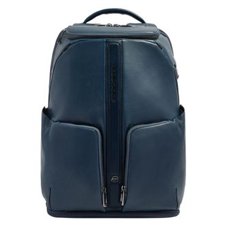 Piquadro Victor Tweekamer Leren Laptoprugzak 15.6 - Heren - Tassen - Blauw - Maat: ONE Size Zijde