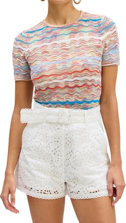 Allison New York Sia Fitted Short Sleeve Top In Blue/red Multi
