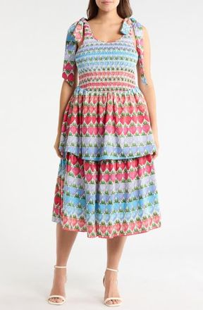 Sugarlips Berry Burst Layered Ruffle Tie Strap Midi Dress in Multi at Nordstrom, Size 1X