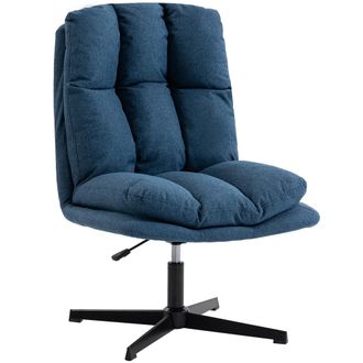 HOMCOM Homcom Butaca De Sal&oacute;n, Sill&oacute;n Giratorio 360&deg;, Sill&oacute;n Relax Con Altura Ajustable, Asiento Ancho, Tapizado En Lino, Base De Metal, Azul Oscuro