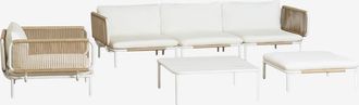Sklum Conjunto De Jard&iacute;n Con Sof&aacute; Modular De 3 Piezas Con 2 M&oacute;dulos Esquineros, Puff, Sill&oacute;n Y Mesa De Centro En Acero Roubly Sklum