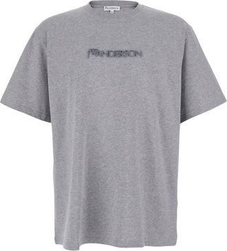 J.W.Anderson J. W. Anderson Grey Crewneck T-shirt With Logo Embroidery On The Front In Cotton Man