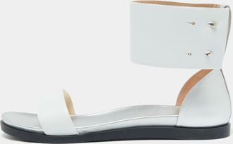 Joseph White/silver Leather Ankle Strap Flat Sandals