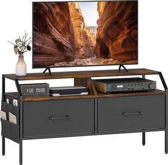 HOMCOM TV Stand Cabinet with 2 Foldable Drawers - Rustic Brown | TJ Hughes