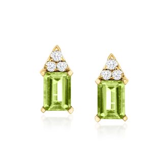 Ross-Simons Peridot and. Diamond Earrings in 14kt Yellow Gold