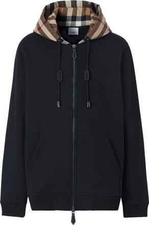 Burberry Geruite Capuchonrits Jas - Heren - Vesten met rits - Zwart - S - Katoen - Hoodies & sweatvesten