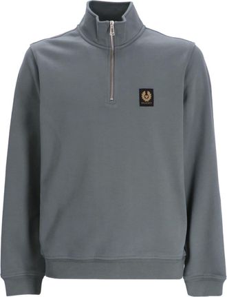 Belstaff logo-patch short-zip sweatshirt - men - Elastane/Cotton - S - Green