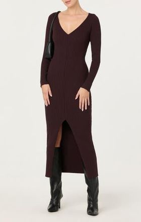 ASTR the Label Glenda Long Sleeve Rib Sweater Dress in Dark Brown at Nordstrom Rack, Size X-Small