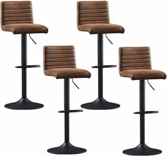 Ainpecca Ainpecca - Set of 4 Faux Suede Bar Stools Metal Frame Footrest Base Cafe Pub Swivel Chairs,Brown