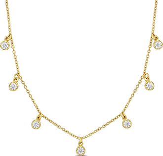 Mimi & Max Round Cubic Zirconia Station Necklace Yellow Silver - 16 in