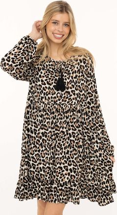 Zwillingsherz Sweatkleid ZWILLINGSHERZ Leo Dream, Damen, Gr. L/XL, N-Gr, beige, Obermaterial: 100% Viskose, Kleider Sweatkleid, Leomuster, figurumspielend, pinke Ta