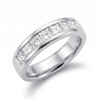 Pompeii3 1 Ct Princess Cut Channel Set Diamond Wedding Ring 14K White Gold Size Selectable