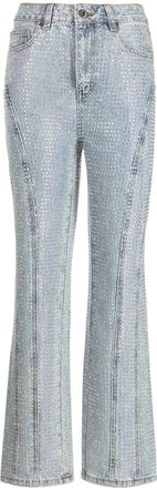 Self Portrait mid-rise embellished flared jeans - women - Cotton/Polyester/Cotton - 27 - Blue