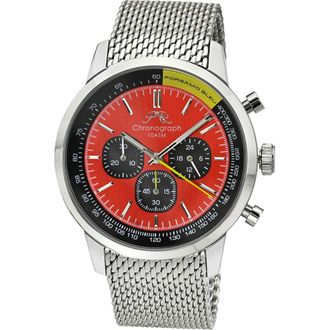 Porsamo Bleu Simon Mesh Strap Chronograph Watch, 44mm in Silver Black And Red at Nordstrom Rack