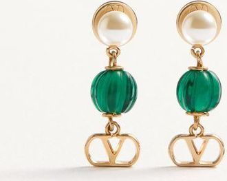 Valentino Garavani Vlogo Signature Earrings In Metal, Pearl And Knurled Glass Wo
