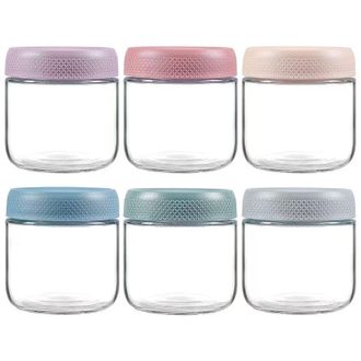OEM Juego De 6 Recipientes De Avena De 350 Ml Con Tapas, Tarros De Vidrio Con Tapas Herm&eacute;ticas, Recipientes De Vidrio Para Almacenar Alimentos
