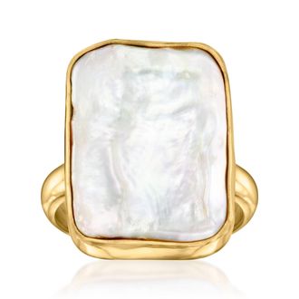 Ross-Simons 19x14mm Cultured Pearl Ring in 18kt Gold Over Sterling