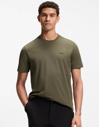 HUGO BOSS Mens BOSS Green Tee Mens Stretch Cotton T-Shirt with Contrast Logo - Open Green 398 - Tan - Size: 38