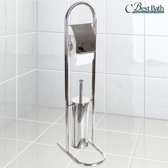 Trade Shop Trade Shop - Piantana Porta Rotolo Con Bagno Metallo Lucido Cromato Bagno Wc 80 Cm