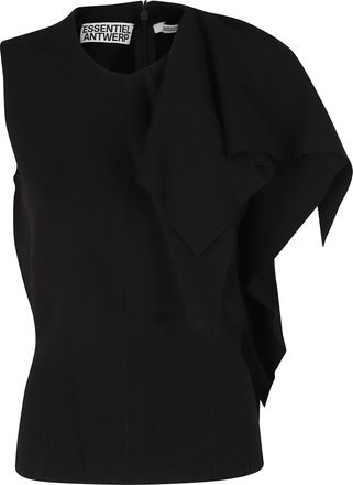 Essentiel Black Asymmetric Ruffle Viscose-Blend Knit Top