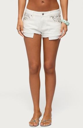 Edikted Gia Gem Low Rise Micro Denim Shorts in White at Nordstrom, Size X-Small