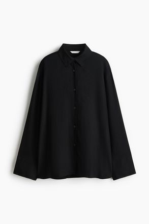 H&M Oversized Bluse aus Leinenmix - Schwarz